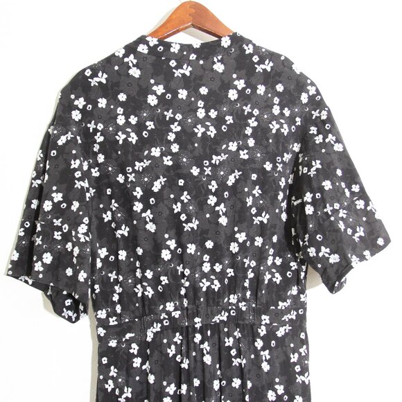 THE KIT. Cobie Midi Shirtdress Black White Primrose Floral Button Front Size 6 - Picture 8 of 13